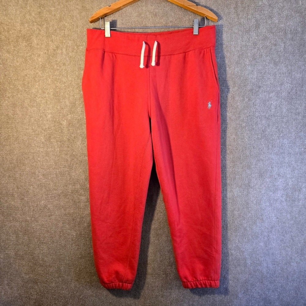 Polo Ralph Lauren Mens Red Fleece‎ Jogger Sweatpants Size Medium Pony Logo